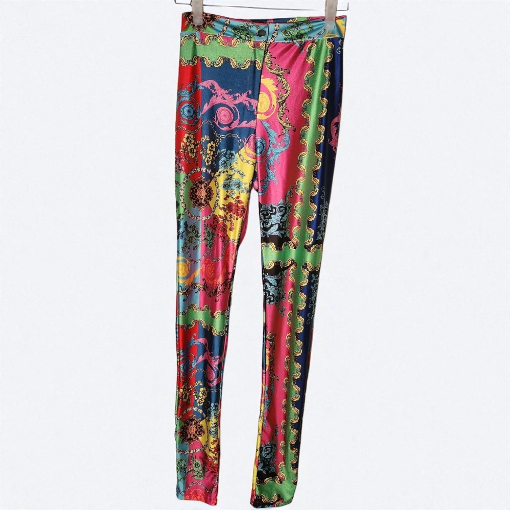 Fashion Nova Colorful Baroque Stretchy High Waist Pants L